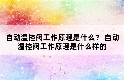 自动温控阀工作原理是什么？ 自动温控阀工作原理是什么样的